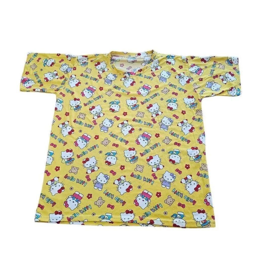 Hello kitty juniors yellow multicolor pajama top fits Sz L